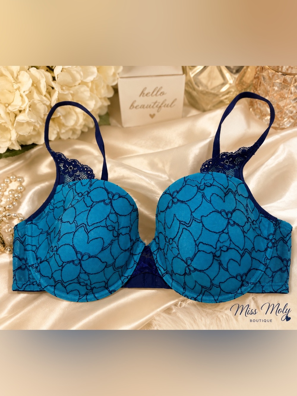 Frederick's of Hollywood Teal & Navy Lace Underwire Bra